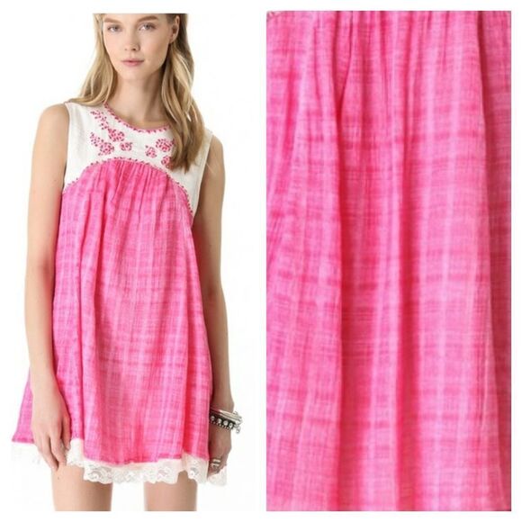 Free People Dresses & Skirts - Free People‎ Pink Strawberry Fields Embroidered Mini Dress